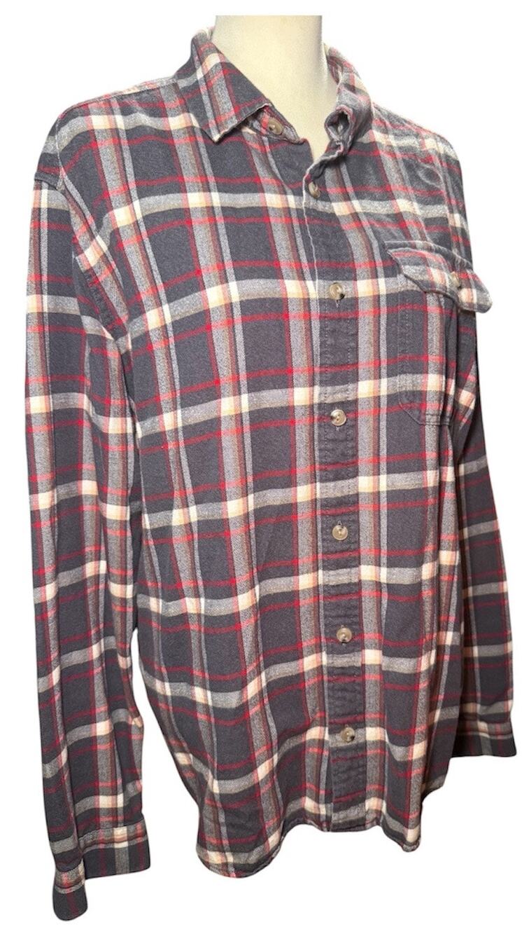 Patagonia Long Sleeve Lightweight Fjord Flannel Shirt, Gray Red Plaid, Men Large